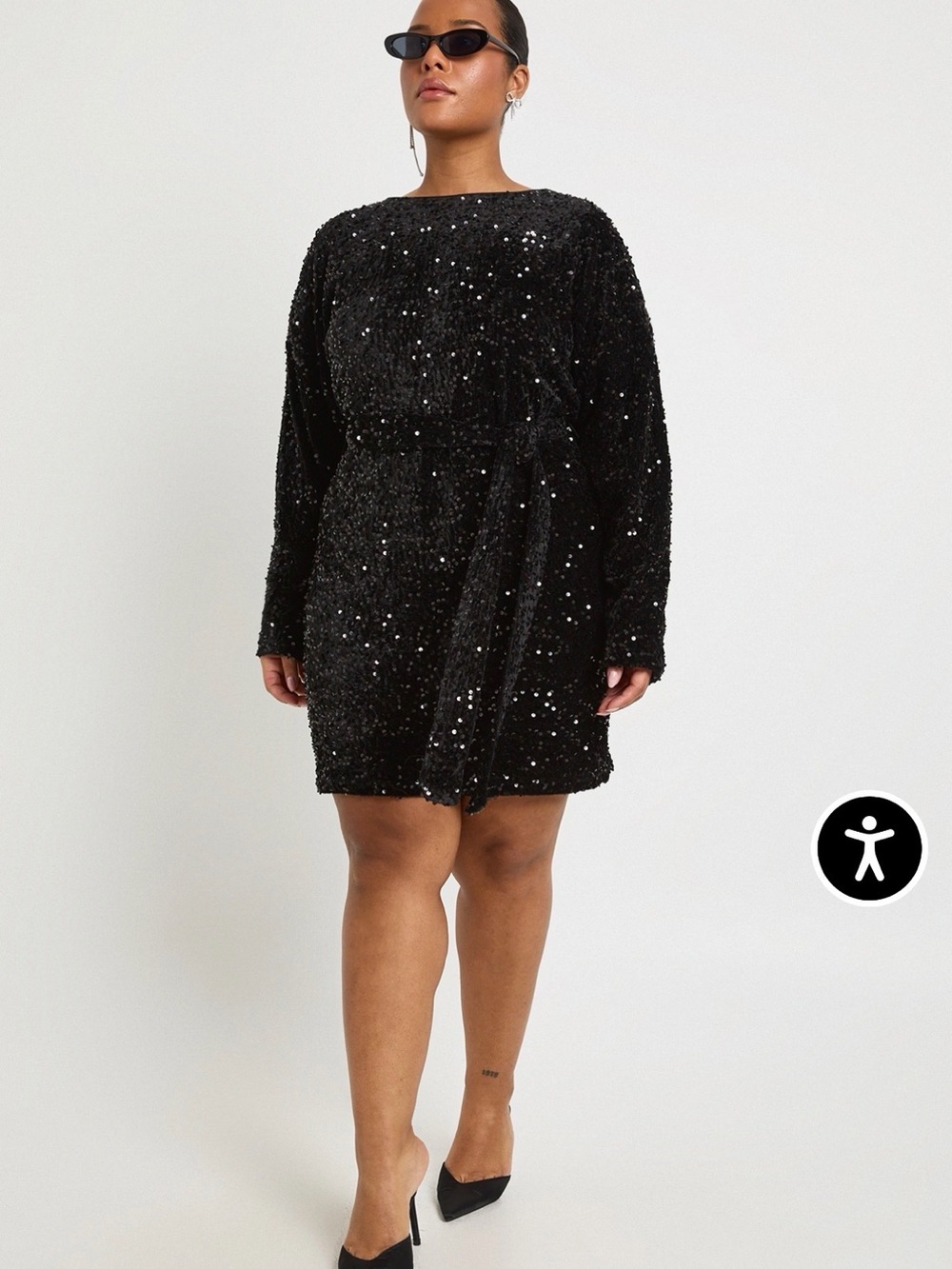 Boohoo Black Sequin Long-Sleeve Mini Dress
